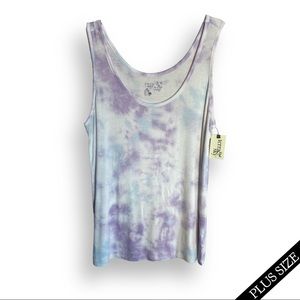 Purple/Blue Tie Dye Super Soft Ribbed Scoop Neck Tank 0X